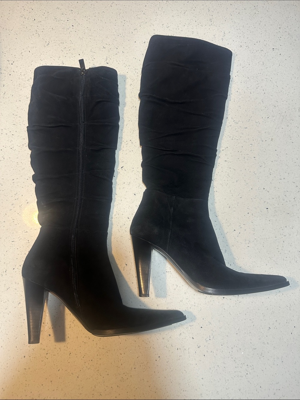 Angela Falconi Black Suede Knee High Boots | Made in Italy | EU 38 | Pointed Toe